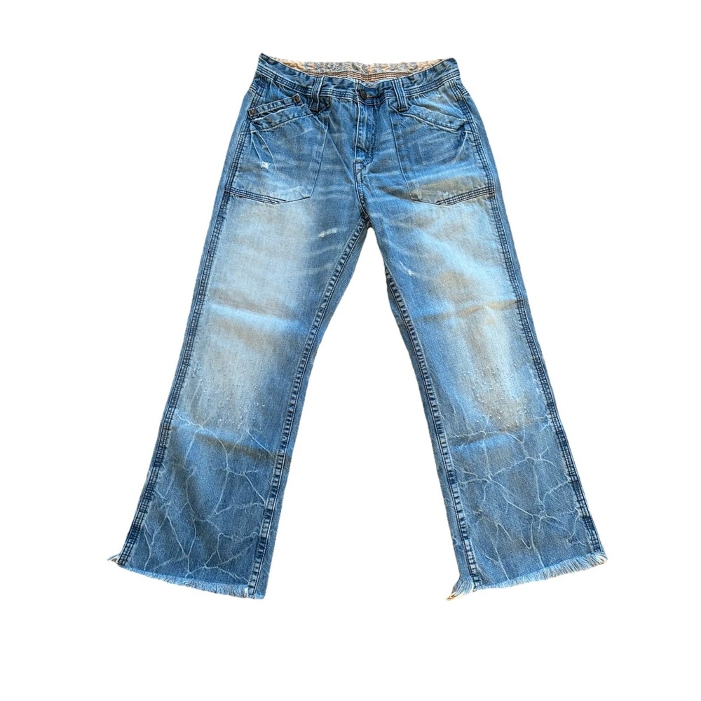 Express‎ Blake Jeans Men's 32x28 Loose Fit Boot Cut Embroidered Distressed Blue